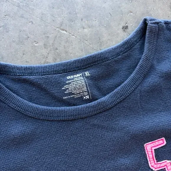 Vintage Y2k New York City Thermal Navy Pink Embroidered Knit Longsleeve XL - Picture 3 of 5